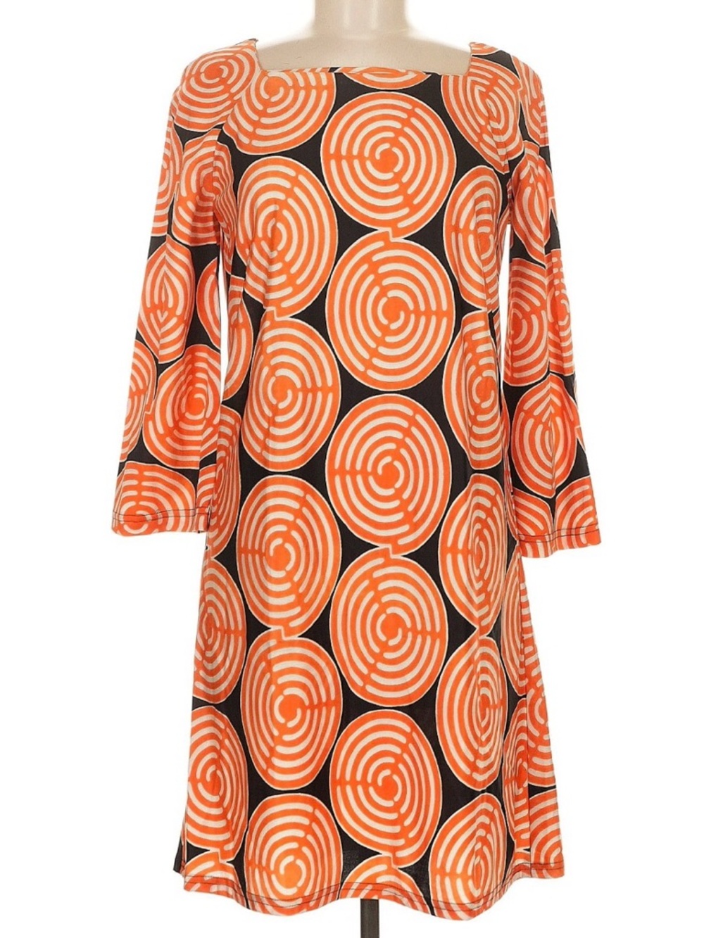 Mod Vintage Hawaiian Orange / Black Printed Shift Dress - Size Medium